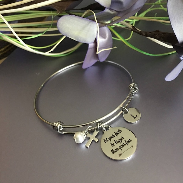 Faith bangle bracelet confirmation gift, Christian bracelet baptism gift.