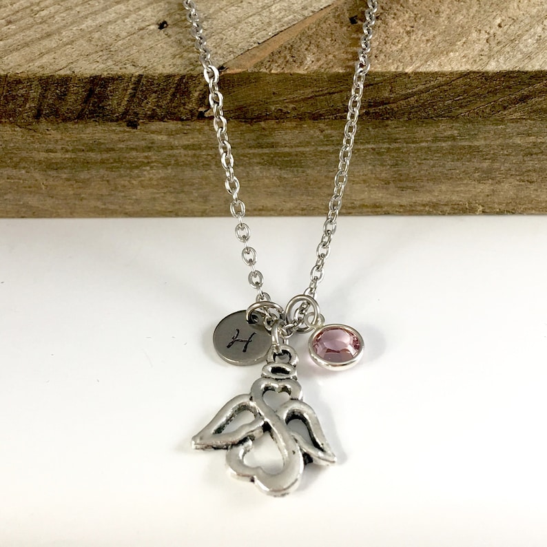 Personalized Angel Birthstone Necklace Kids Angel Necklace Etsy