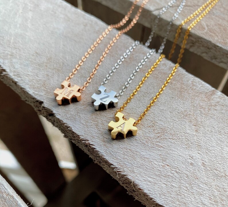 Autism awareness puzzle piece necklace Gold puzzle piece Etsy