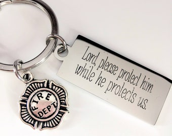 Firefighter keychain protection prayer gift.