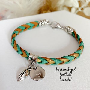 Football bracelet, Sports jewelry, Braided leather sport bracelet, Braided leather football bracelet, Team sport jewelry, Sport bracelet