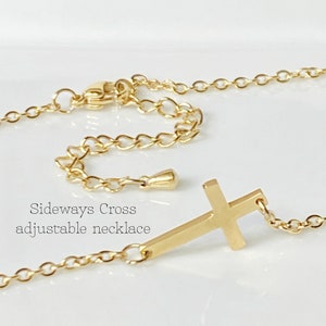 Cross necklace, Dainty gold cross necklace, Small sideways cross necklace, Confirmation gift, Religious jewelry, Rose gold cross necklace