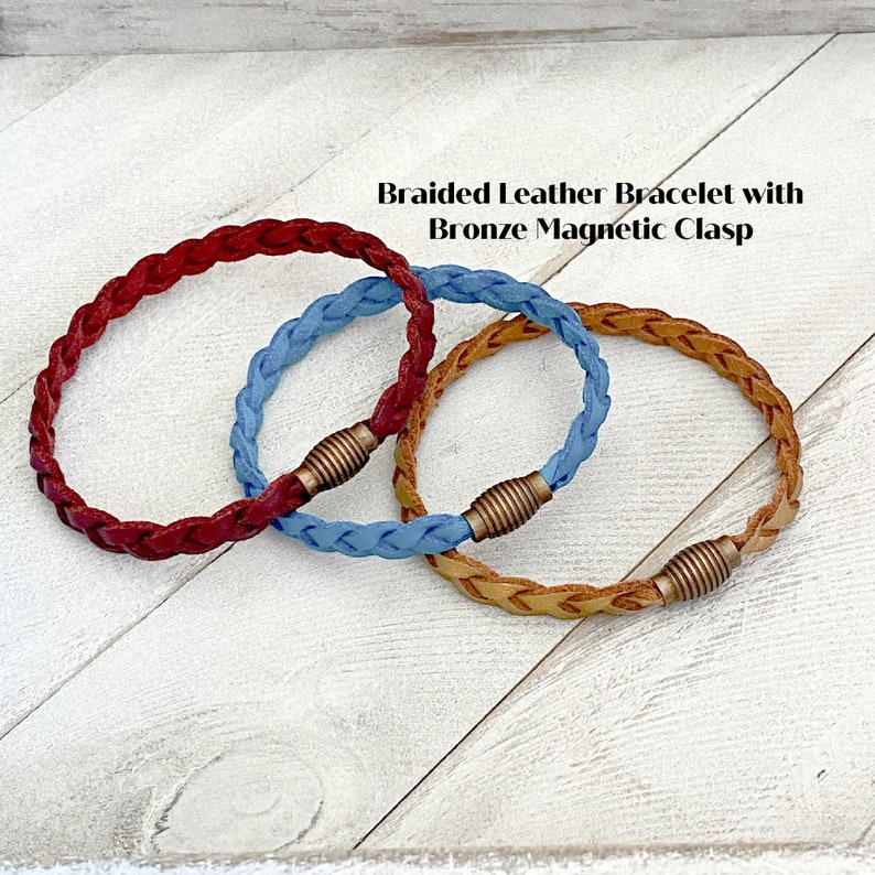 Braided Leather bracelet with bronze magnetic clasp, Unisex bracelets, Leather jewelry, Friendship bracelet, Boho Bracelet, Gift for Him image 1