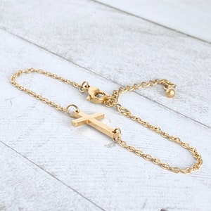 Cross bracelet, Dainty Cross bracelet, Adjustable bracelet, Sideways cross bracelet, Confirmation gift, Religious jewelry, Baptism gift