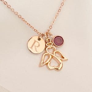 Angel birthstone necklace, Initial & birthstone, Daughter necklace, Personalized birthstone necklace, Gift for her, Guardian angel gift