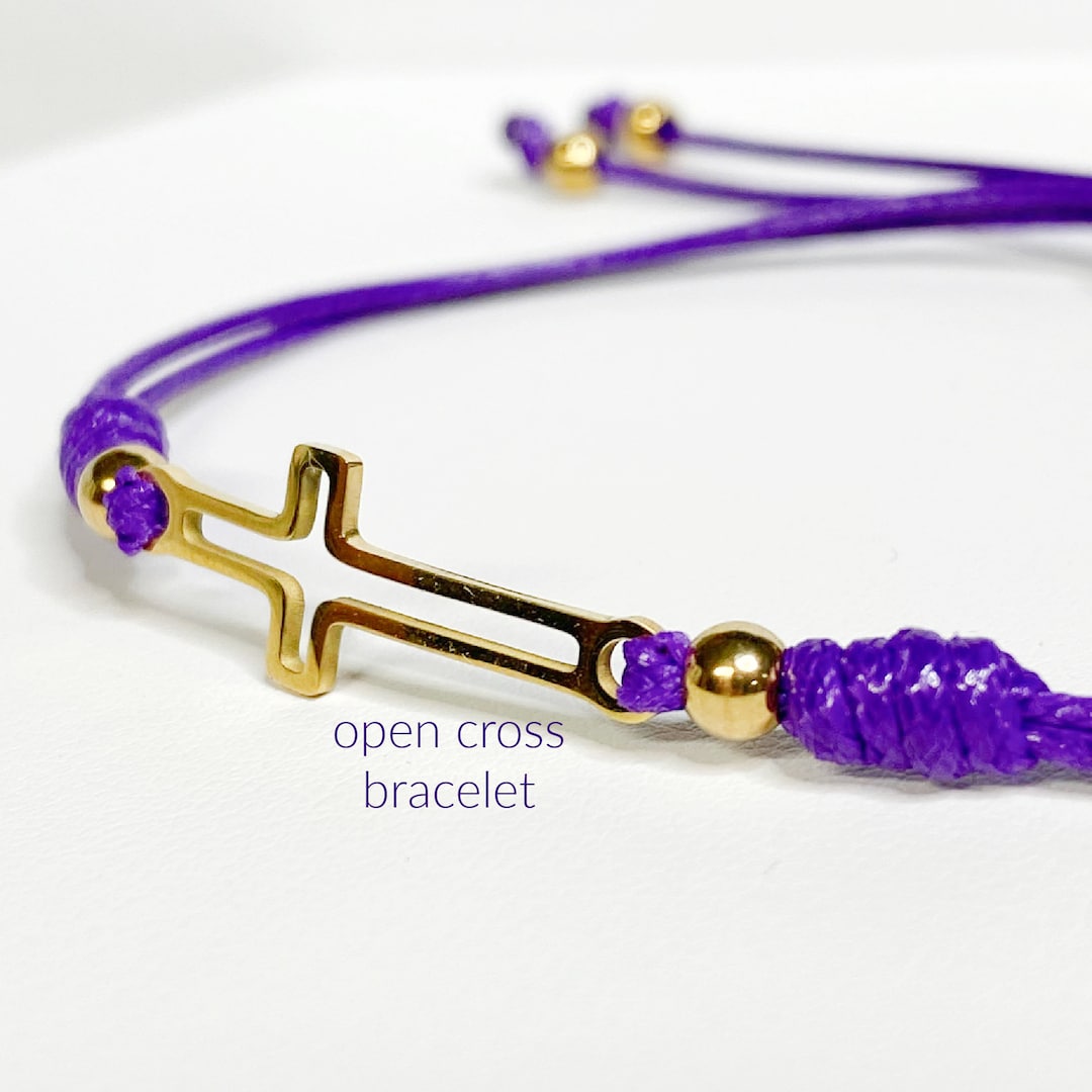 Cross Bracelet, Dainty Cross Friendship Bracelet, Small Open Cross Tie Bracelet, Religious