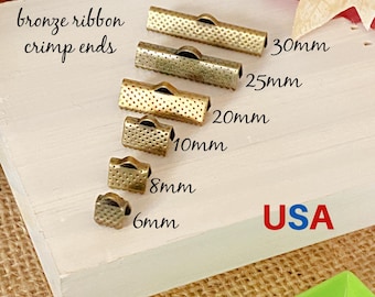 Ribbon end clamp Leather cord crimp ends Bronze Leather bracelet terminators
