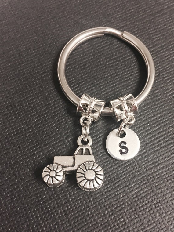 Tractor Keychain. Personalized initial Keychain. Gift For Dad. Etsy