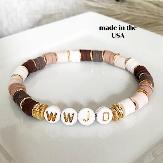 WWJD Beaded Bracelet, Heishi Bead Bracelet, Religious Jewelry