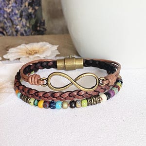 Braided Leather Infinity Bracelet, Picasso Beads, Boho Wrap image 3