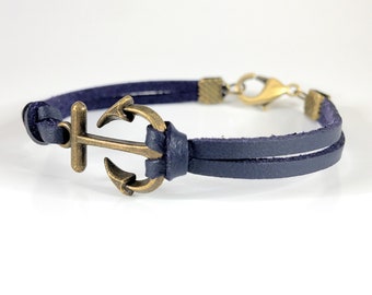 Anchor bracelet, Nautical leather bracelet, Unisex bracelet, Leather anchor bracelet, Religious jewelry, Confirmation gift, Faith base gift