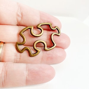 Puzzle Piece Charm, Bronze Puzzle Piece Connector, Autism Charm, Autism Awareness Connector, Autism Pendant, 10 Large Puzzle Piece Charms