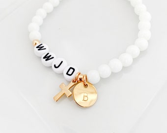 WWJD Beaded Bracelet, Cross Charm, Religious Gift