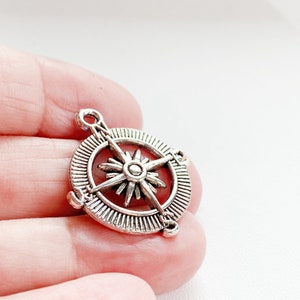 Compass Charm, Antique Silver Compass Charm, Nautical Charm, Charms for jewelry making, Jewelry supplies