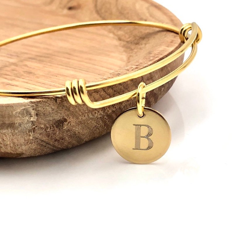 Initial Charm Bangle Bracelet. Bridesmaid Gift. Personalized Gift. Gift for Her. Christmas Gift. Gold Charm Bracelet. Bridal Party Gift. image 8