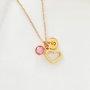 Birthstone necklace * Initial birthstone heart necklace * Charm necklace * Personalized heart charm necklace * Custom birthstone necklace