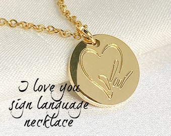 I love you ASL sign necklace, Hand gesture necklace, Gift for her, Gift for Mom, ASL sign language, Heart sign language necklace