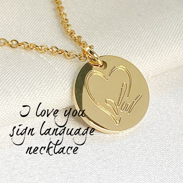 I love you ASL sign necklace, Hand gesture necklace, Gift for her, Gift for Mom, ASL sign language, Heart sign language necklace