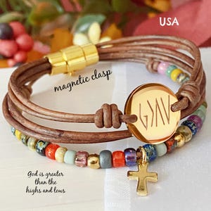 Gott ist größer ... Lederarmband, Kreuzanhänger, christliches Geschenk