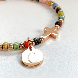 Beaded Cross Bracelet, Stainless Steel, Personalized Confirmation Gift