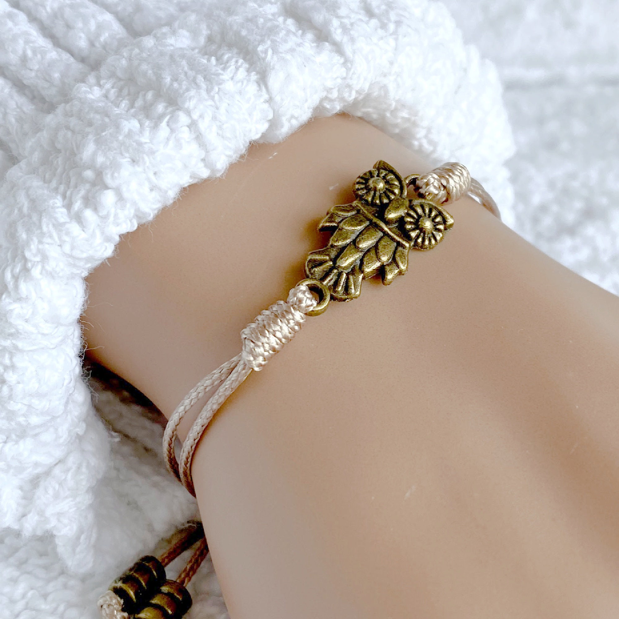 Owl bracelet, Vintage bronze owl bracelet, Friendship bracelet, Waxed cord bracelet, Best friend gif