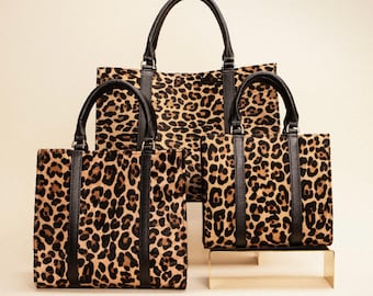 Handmade Leopard Bag, Calf Fur Top Handle Bag, Designer Style Bag, Luxury Purse, Animal Print Bag, Zebra Print Bag, Black Cowhide Bag