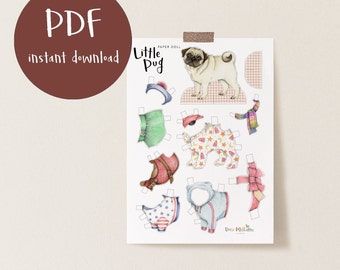 Pug Dog Paper Doll - Instant Download