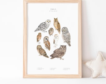Owls digital download watercolour print