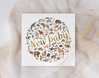 New baby card with animal pattern