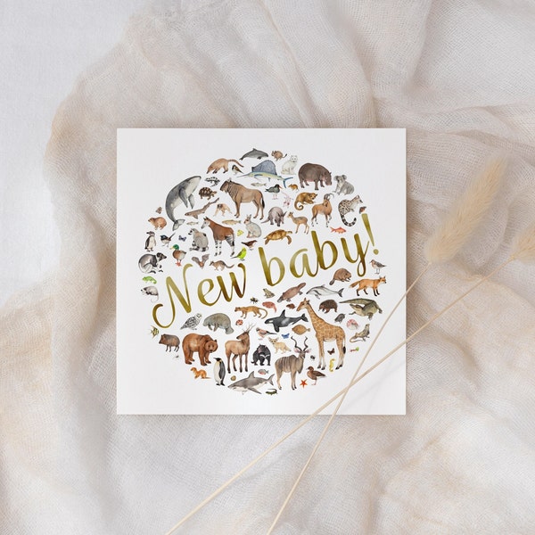 New baby card with animal pattern