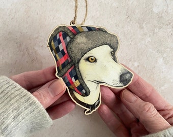 Whippet dog wooden decoration
