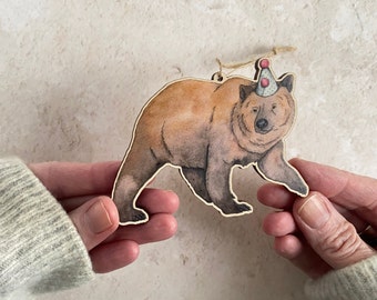 Brown bear wooden ornament