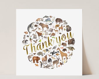 Thank you card - watercolour animals