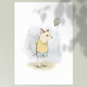 Carte postale petit chien avec ballon