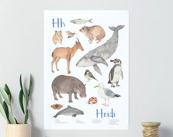 Personalised nursery print with animals