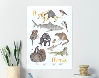 Personalised watercolour print - animal alphabet