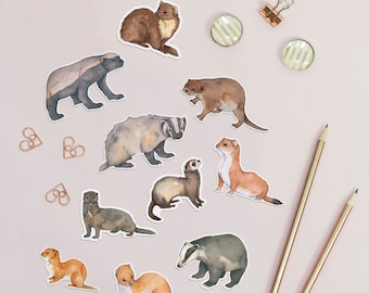 Animal stickers - weasels, badgers and otters