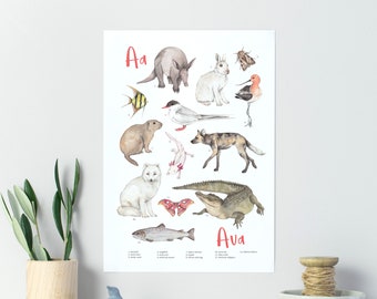 Personalised watercolour print - animal alphabet