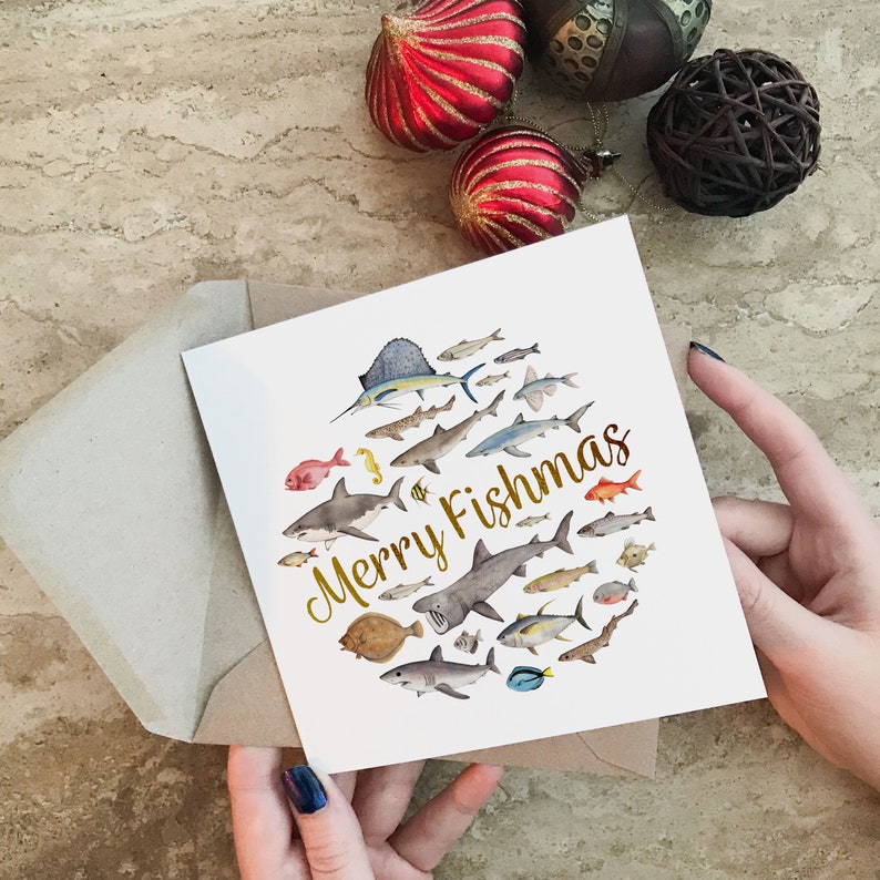 Merry Fishmas fish Christmas card Etsy