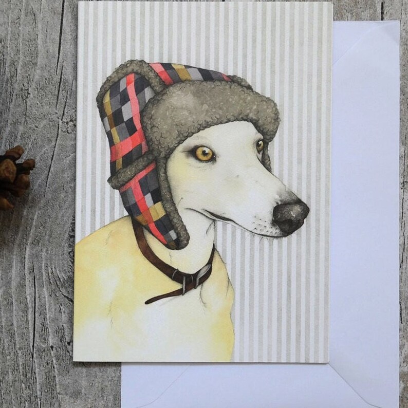 Whippet dog in a hat note card image 3