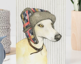 Whippet dog in a hat note card