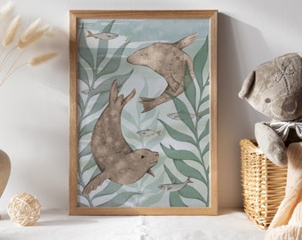 Seals in kelp digital print