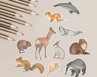 British mammals animal sticker set