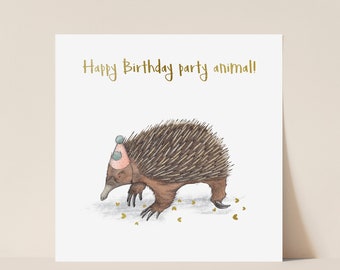 Echidna party animal birthday card