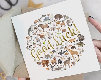 Good luck card with animal illustrations