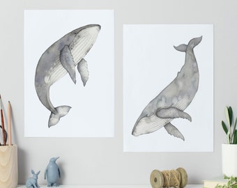 Watercolour whale prints - set of two humpback whales