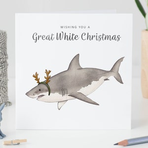 Biglietto natalizio con grande squalo bianco