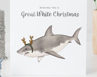 Great White Shark Christmas Card: Festive Watercolor Illustration