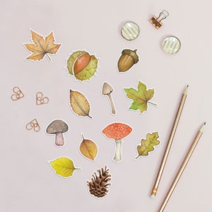 Stickers forêt - Feuilles d'automne et champignons