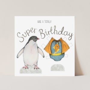 Carte d'anniversaire pingouin super-héros